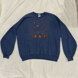 Vintage Blue Sweater with Autumn Leaf Design